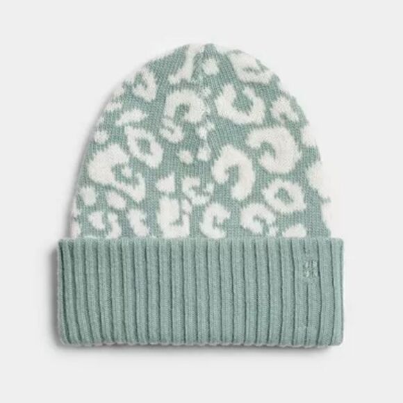 NWT SWEATY BETTY ANIMAL JACQUARD BEANIE IN BLUE LEOPARD PAINT JACQUARD main image 8